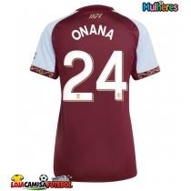 Camisa de Futebol Aston Villa Amadou Onana #24 Equipamento Principal Mulheres 2025-26 Manga Curta